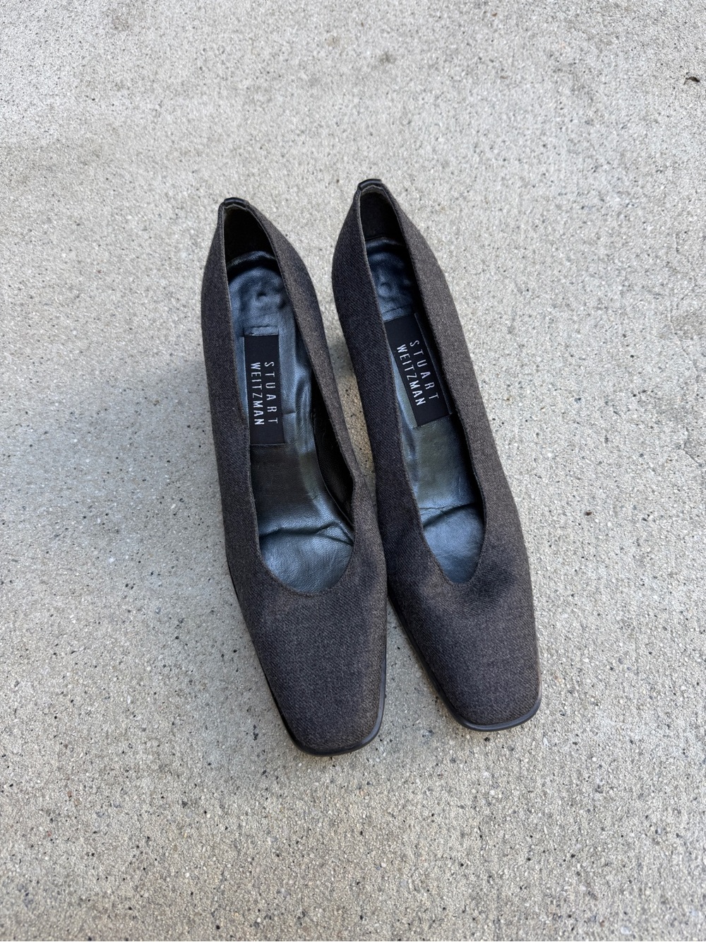 Stuart Weitzman Brown Square-Toe Fabric Pumps